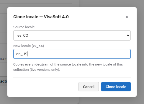 The Clone locale dialog.