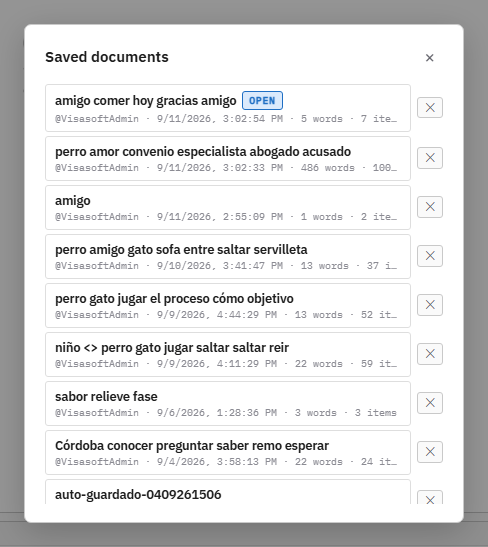 The Saved documents dialog.