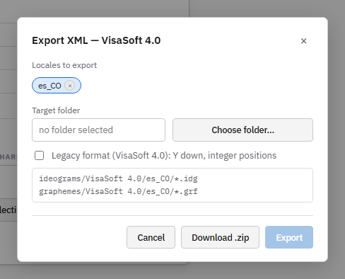 The Export XML dialog.