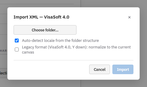 The Import XML dialog.