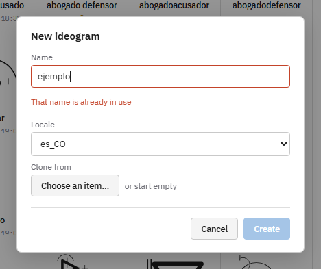 The New ideogram dialog.