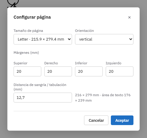 El diálogo Configurar página.