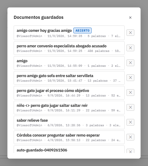 El diálogo Documentos guardados.