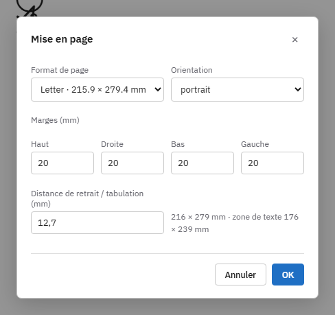Le dialogue Mise en page.