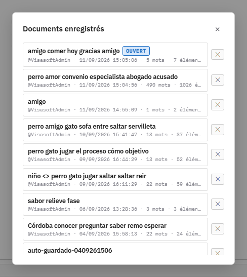 Le dialogue Documents enregistrés.