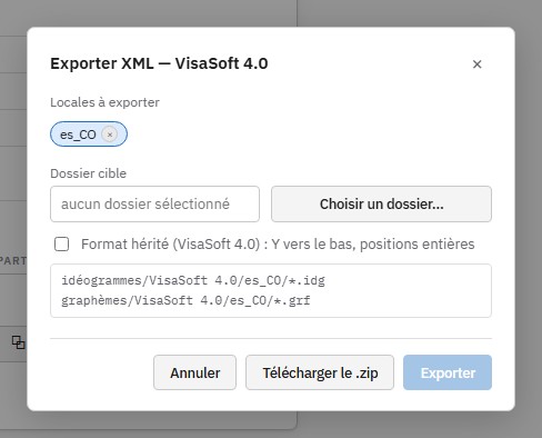Le dialogue Exporter du XML.