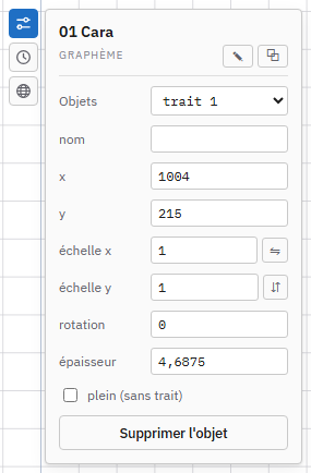 La boîte Graphème du panneau de propriétés.