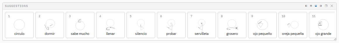 Le panneau Graphèmes avec un graphème dans le filtre ; ceux qui ne peuvent pas se combiner sont grisés.